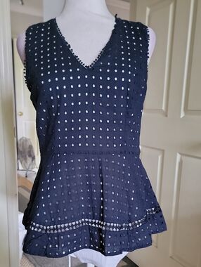 Ann Taylor Women’s Navy Eyelet Peplum Tank Top